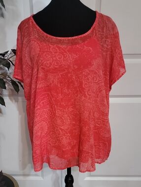 Sonoma Coral Paisley Short-Sleeve Blouse